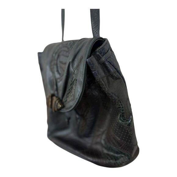 Sharif Exotic Leather Crossbody Handbag Reptile Bag Made in USA Navy Blue - Picture 6 of 14